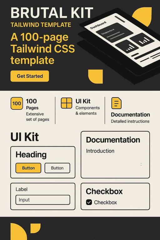 A collage of pages included in the BrutalKit UI Kit
